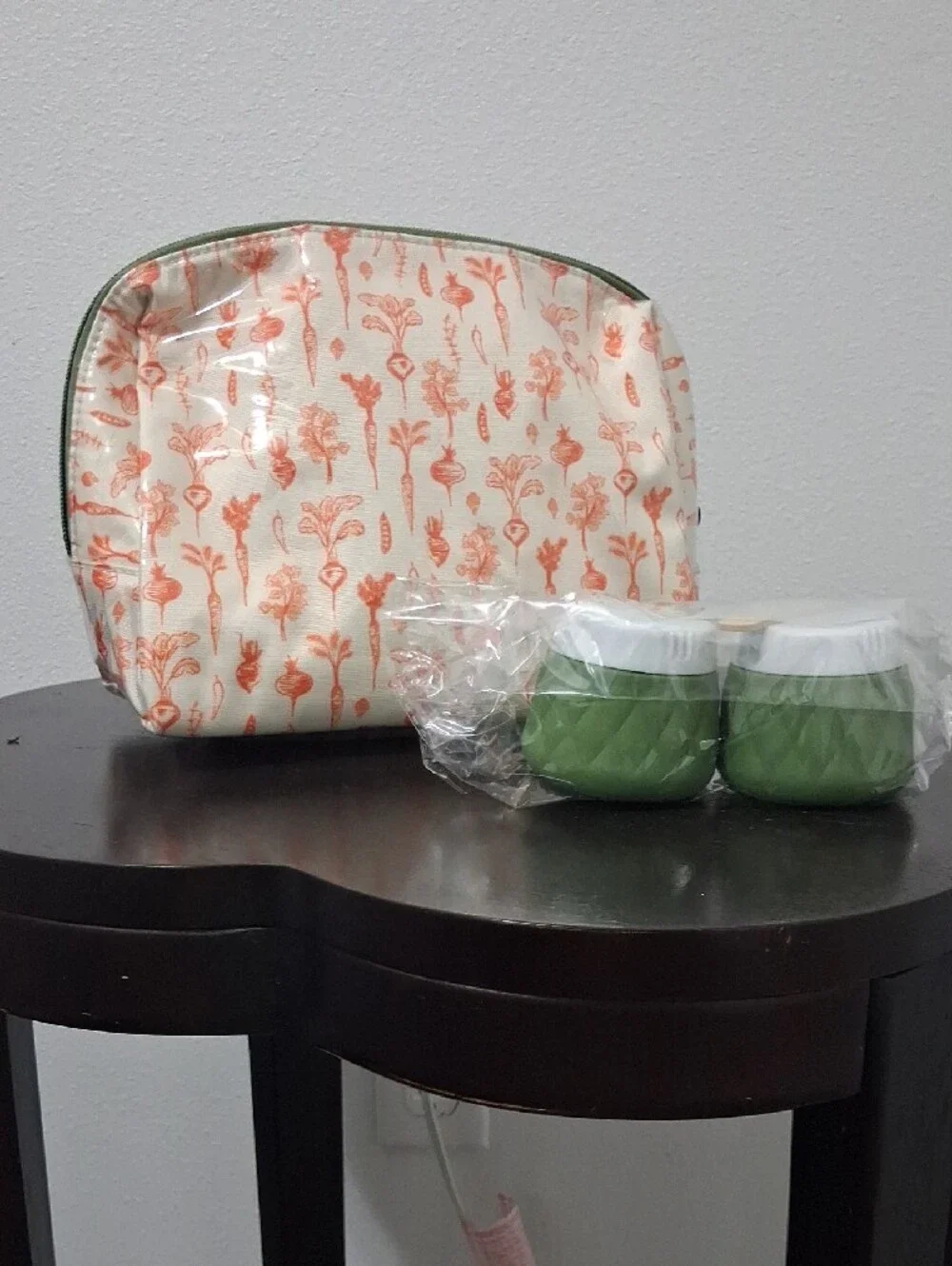 Martha Stewart Cream Cosmetic Pouch with Coral Floral Print